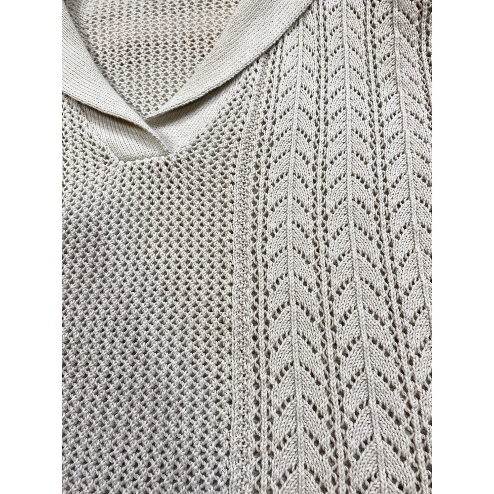 Talbots M Petite Beige Pointelle Sailor Collar Sweater Scalloped Hem‎ Neutral - Picture 7 of 10
